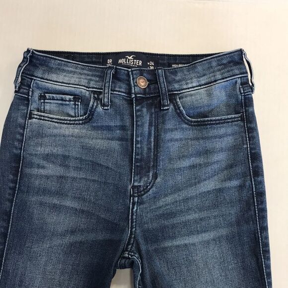 HOLLISTER High-Rise Super Skinny Classic Stretch Jeans Size 0R 24x30 Ripped Hem - Picture 4 of 13